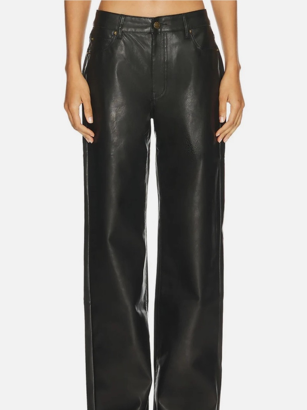 Wide-Leg Leather Pants in Black